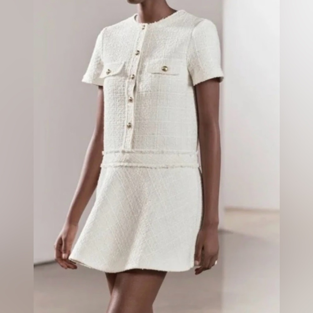 Zara White Tweed Mini Dress